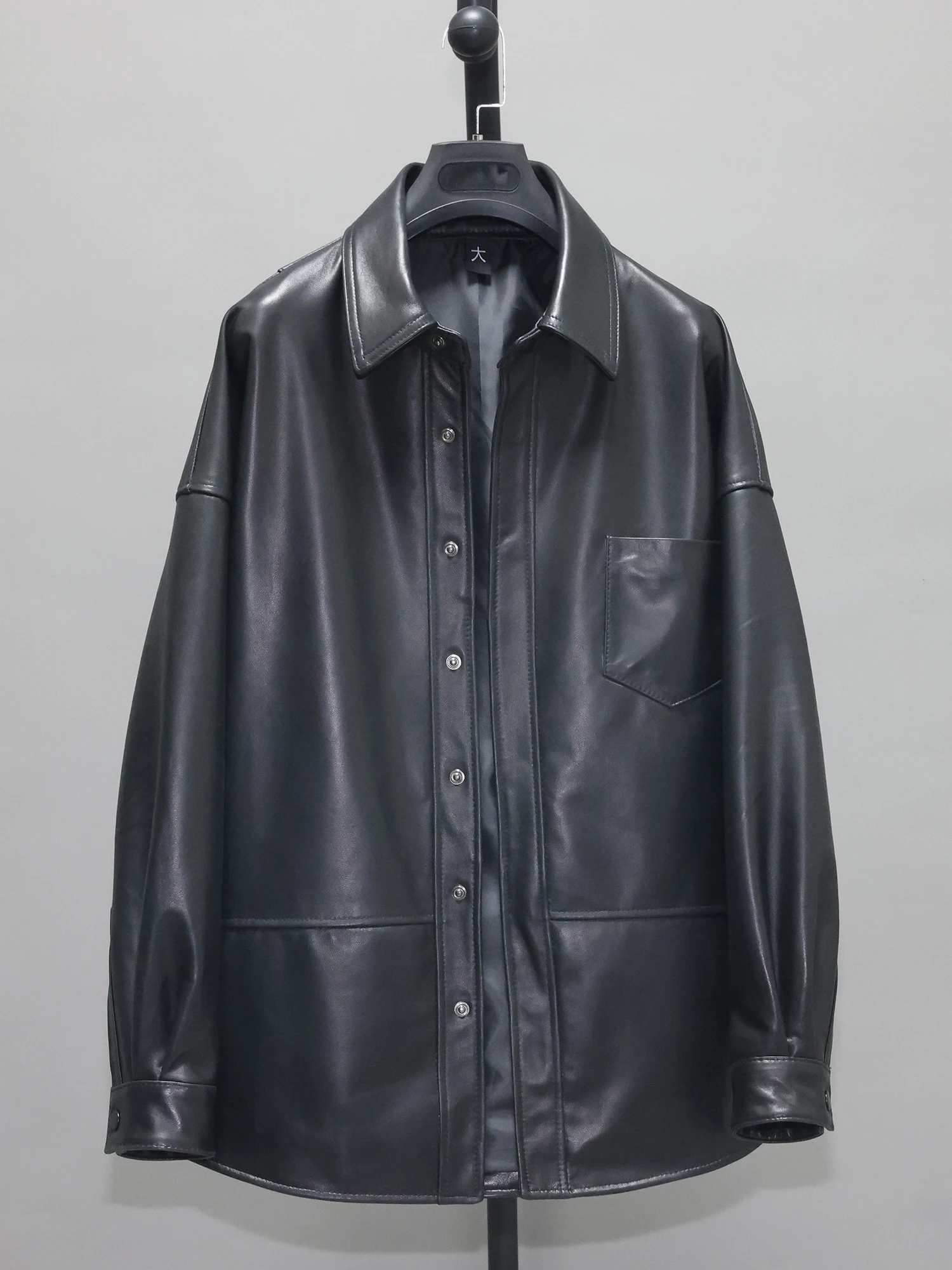 

Casual Loose Women's eepskin Leather Jaet Boyfriend Sle Outerwear Korean Version Long Sve Windproof Middle Length