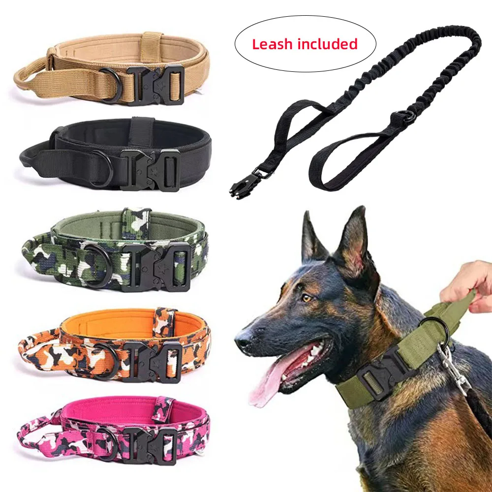 

Регулируемый тактический ошейник для собак с тяговой веревкой, ошейник для домашних животных в стиле милитари для немецкая овчарка, доступ для дрессировки средней и большой собаки