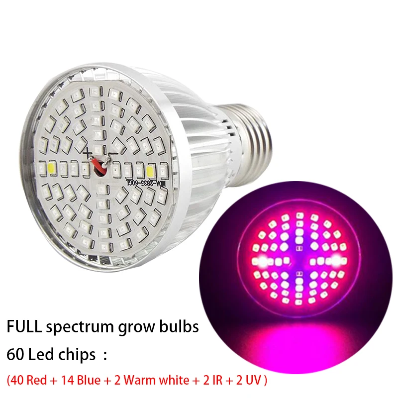 Powerful 60 LED Plant Grow Lights Lamp Bulb Full spectrum Growing UV IR for indoor flower vegs veg grow tent box Hydro system