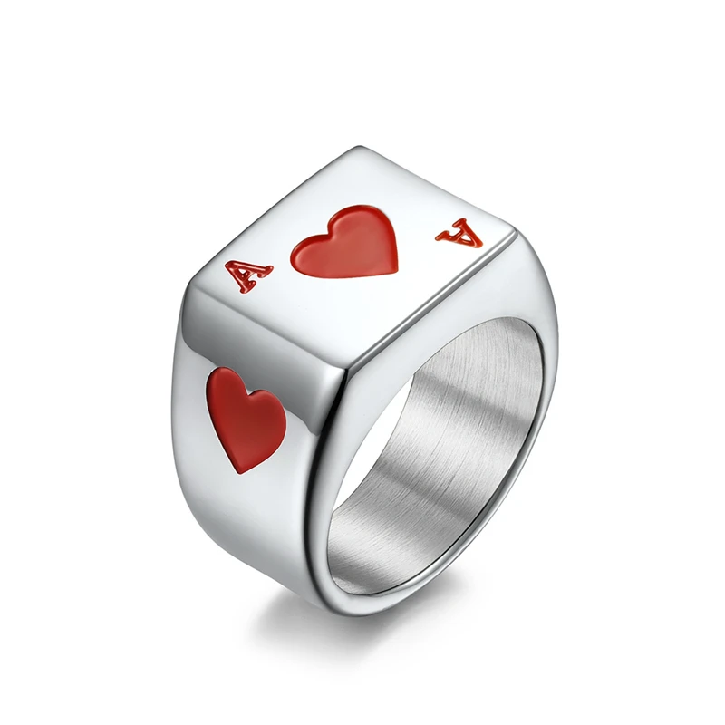 Titanium Retro Good Luck Poker High Quelity Fine Stainless Steel Male Female Ring Polished No Fading JZ541