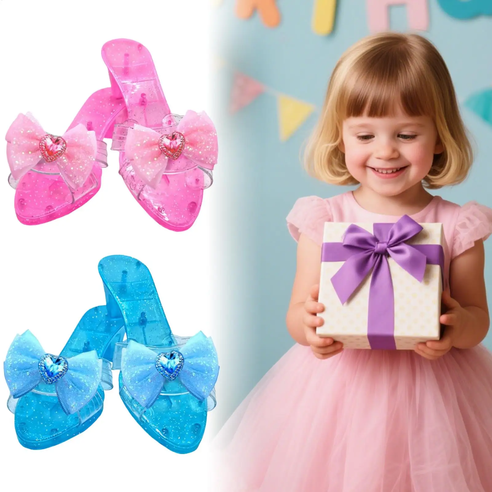 

Princess Crystal Shoes Cosplay Prop High Heels Pretend Play House Games For Kids Stage Masquerade Occasion Decorators