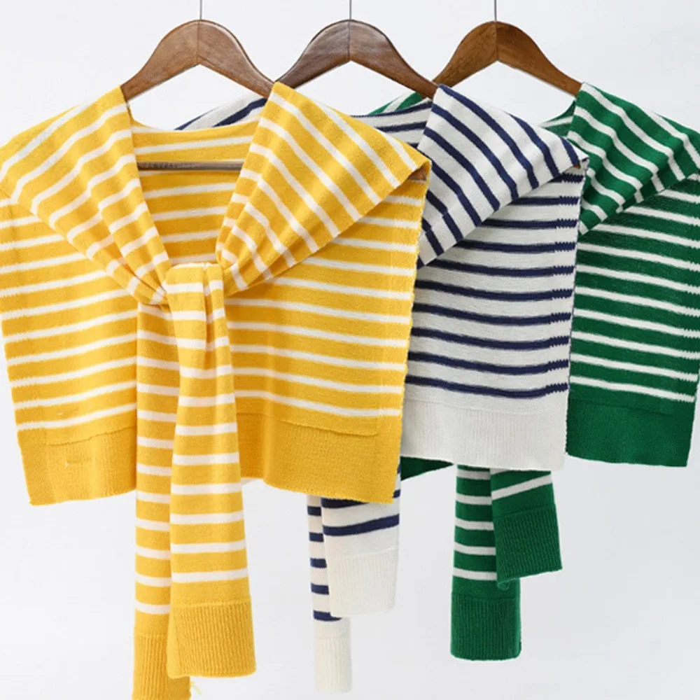

Blouse Shoulders For Men For Women Fake Collar Cape Wool Knitted Shawl Stripes Wraps Korean Style Scarves Female Wool Scarf