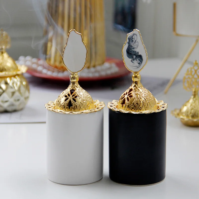 Exquisite Agate Storage Jar Ceramic Jewelry Cosmetics Cotton Swab Box Aromatherapy Furnace Black White Gold Aromatherapy Bottle