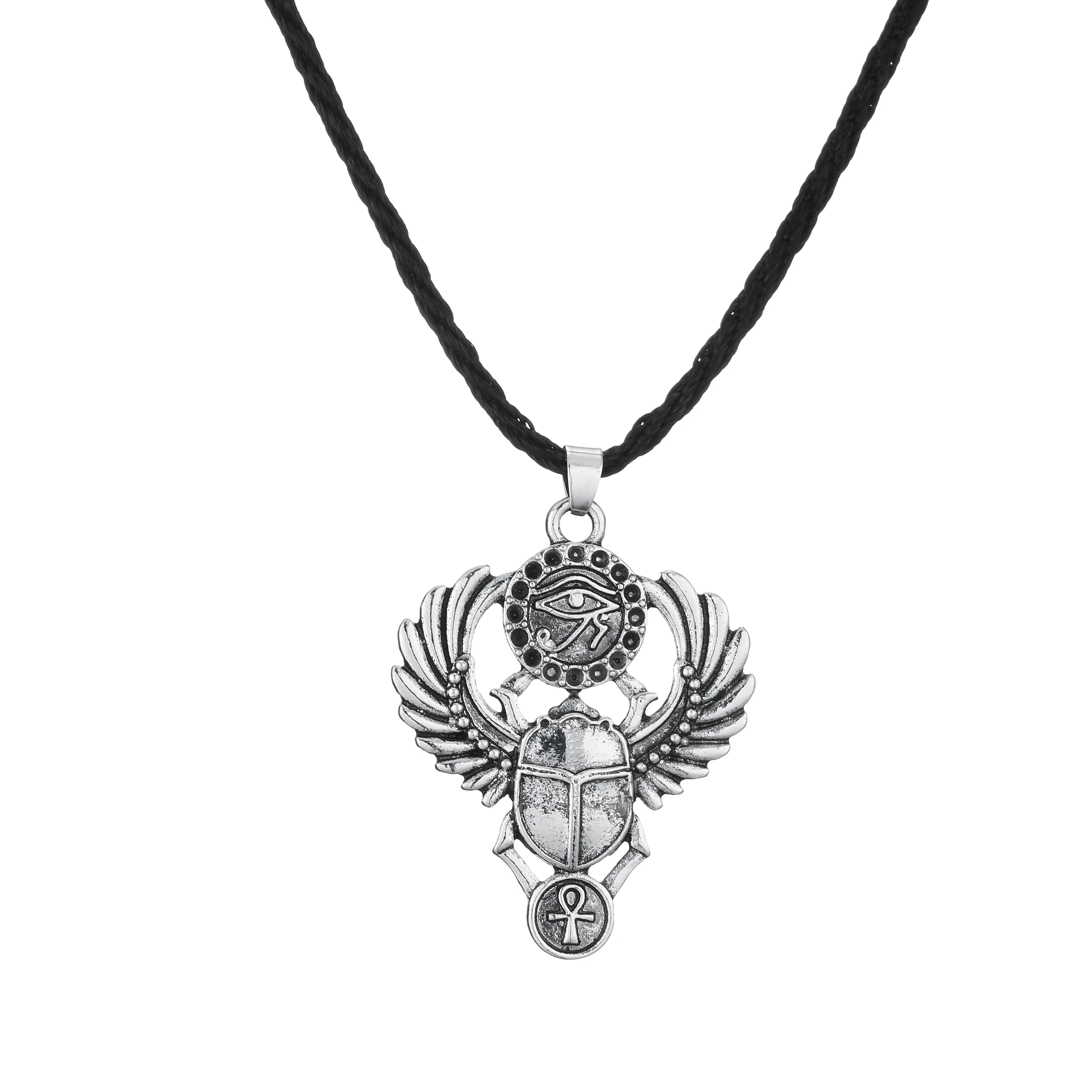 Egyptian Beetle Scarab Necklace for Women Men Talisman Eye of Horus Wadjet Ancient Amulet Protection Symbolic Pendant Jewelry