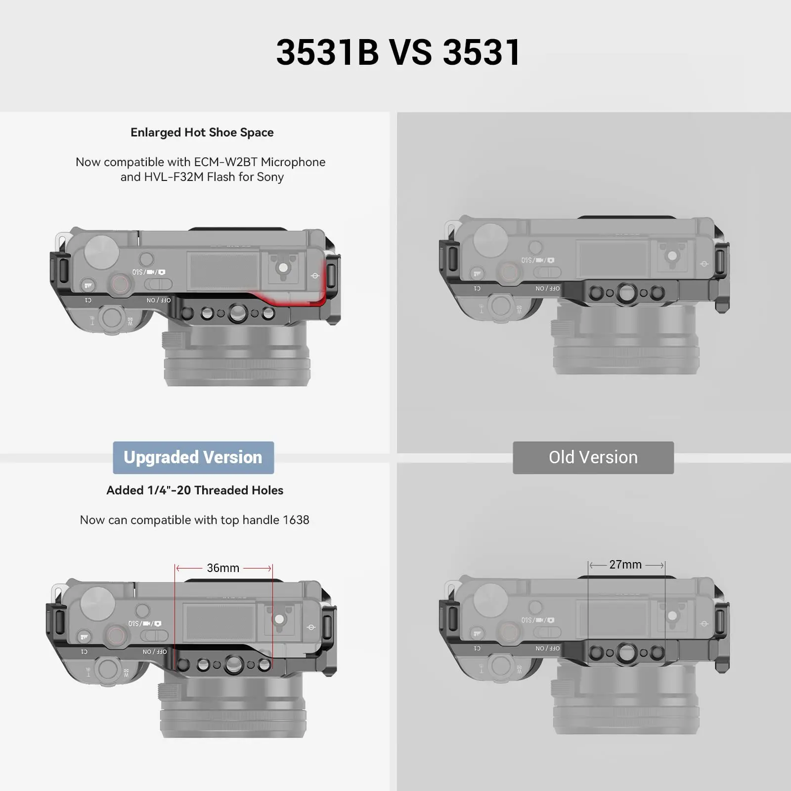 SmallRig for Sony ZV-E10 Cage with Built-in Quick Release Plate for Arca-Swiss and Cold Shoe for Sony ZV-E10 Camera Case -3531B