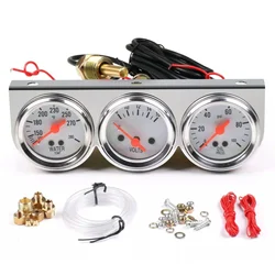 Racing style Oil Pressure Water Temp Volt Meter Gauge With Sensor Triple Gauge Set Mechanical Chrome Panel White Face