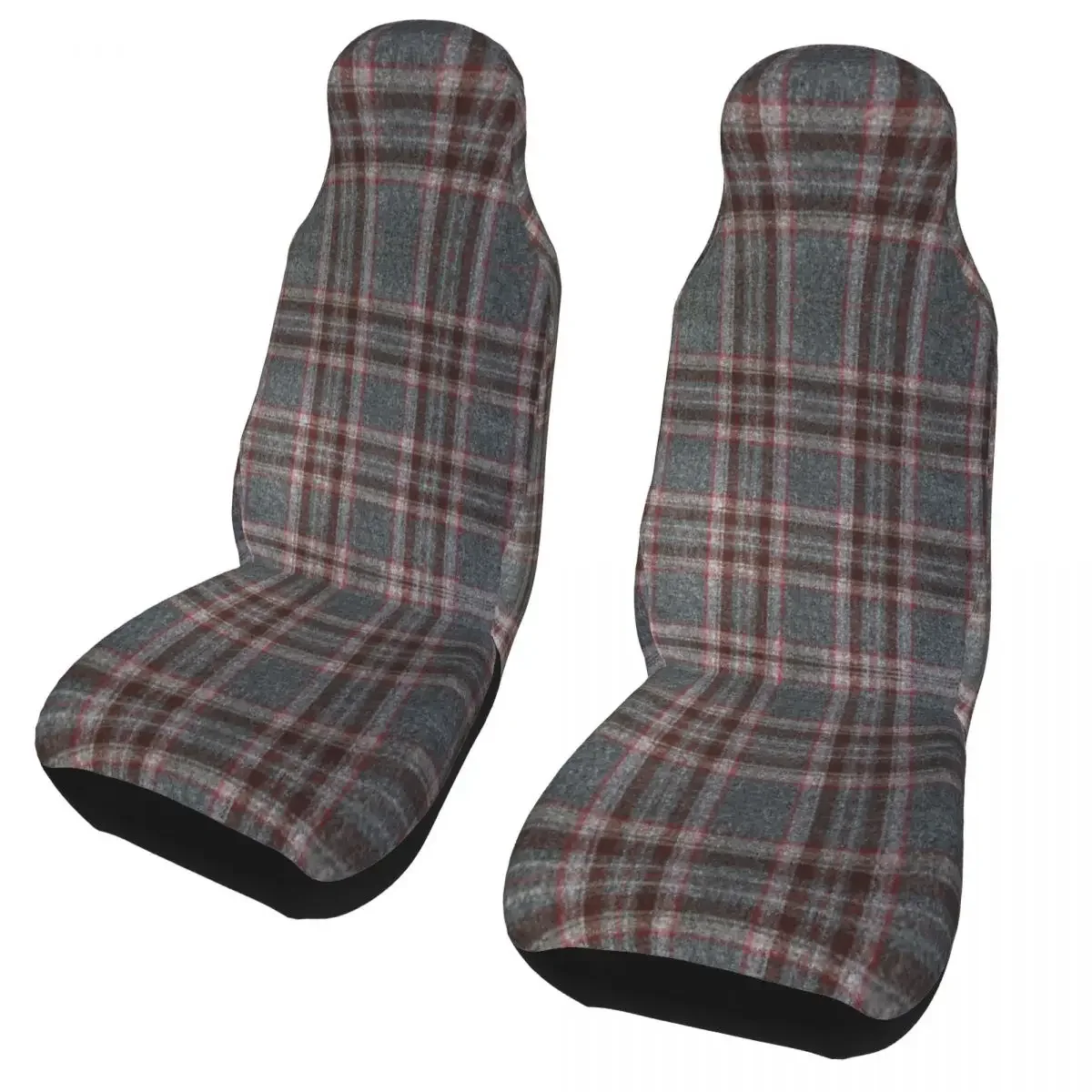 Grey Tartan Car Seat Cover Plaid Gingham Scottish Tartans Kilt Seat Covers Fit for Cars SUV Auto Protector Accessories 2 PCS