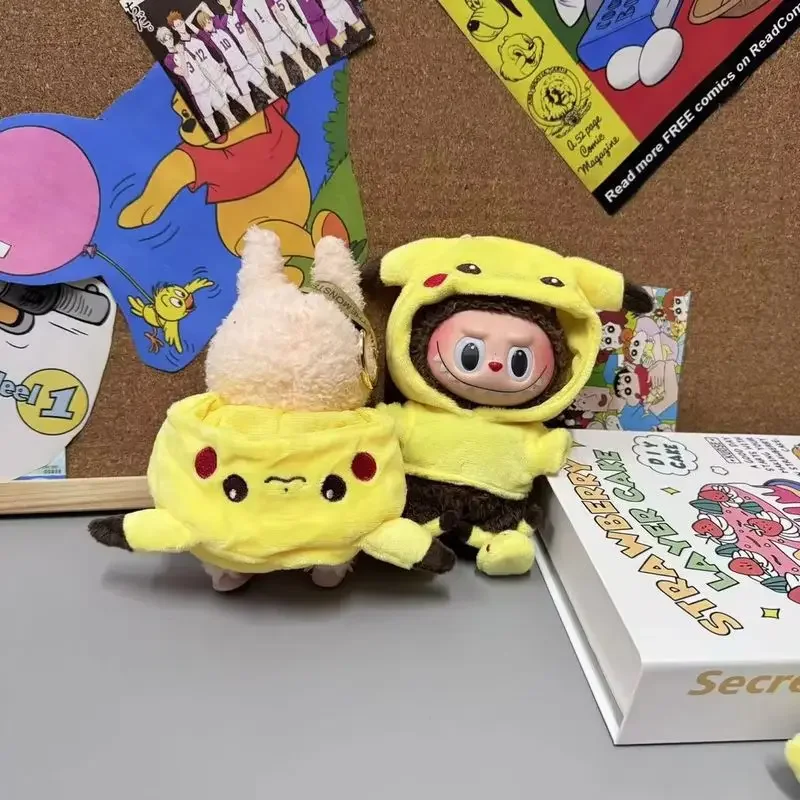 Para/paño 17cm Labubu nuevo Mini conjunto de ropa de muñeca de peluche lindo traje de Pikachu muñeca de vinilo de dibujos animados Kpop Idol muñeca accesorios de ropa
