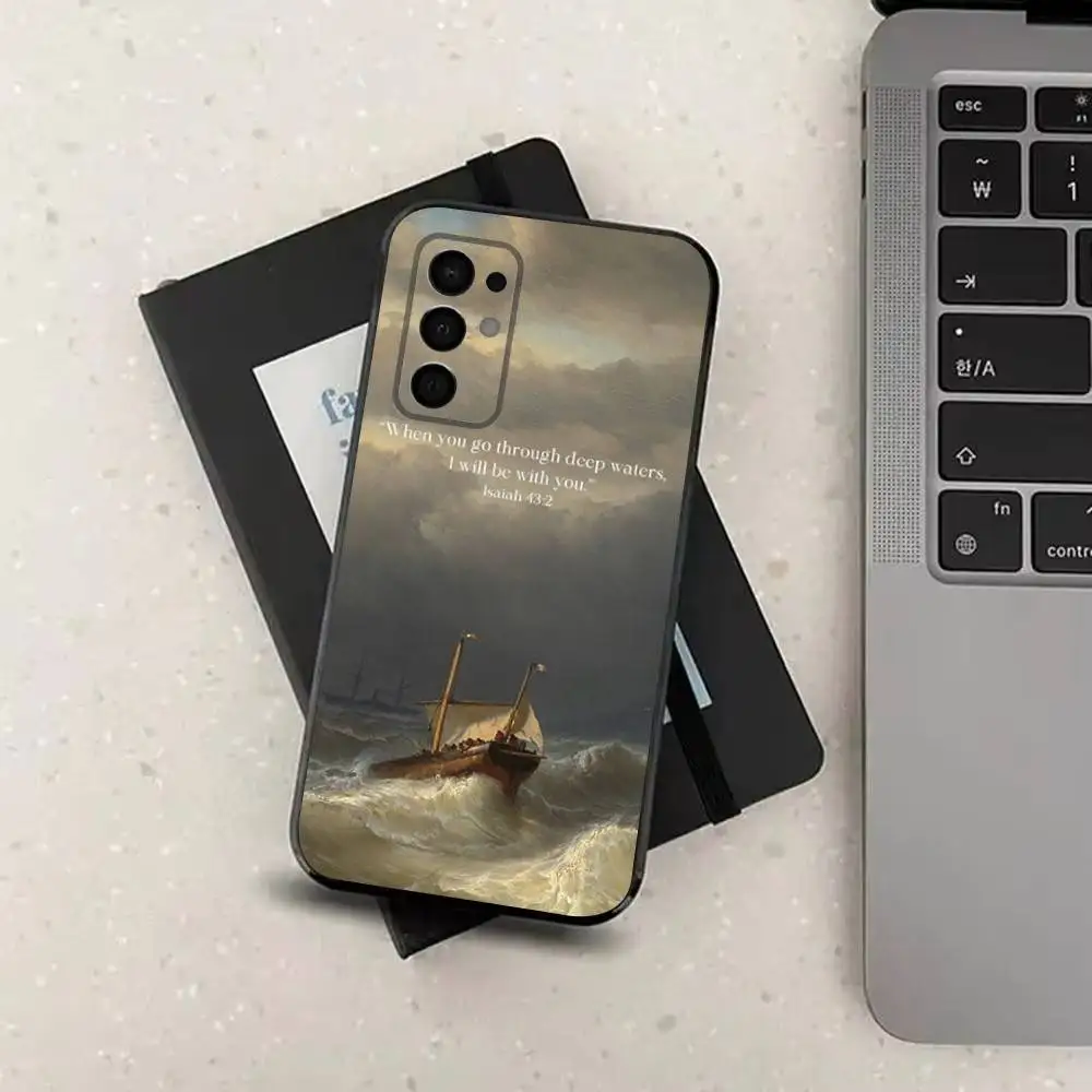 Etui na telefon Samsung Galaxy A73,31,32,72,41,53,52,71,22,5G,Note,J7,8,9 z miękkiego, czarnego materiału z motywem Isaiah 43:19.