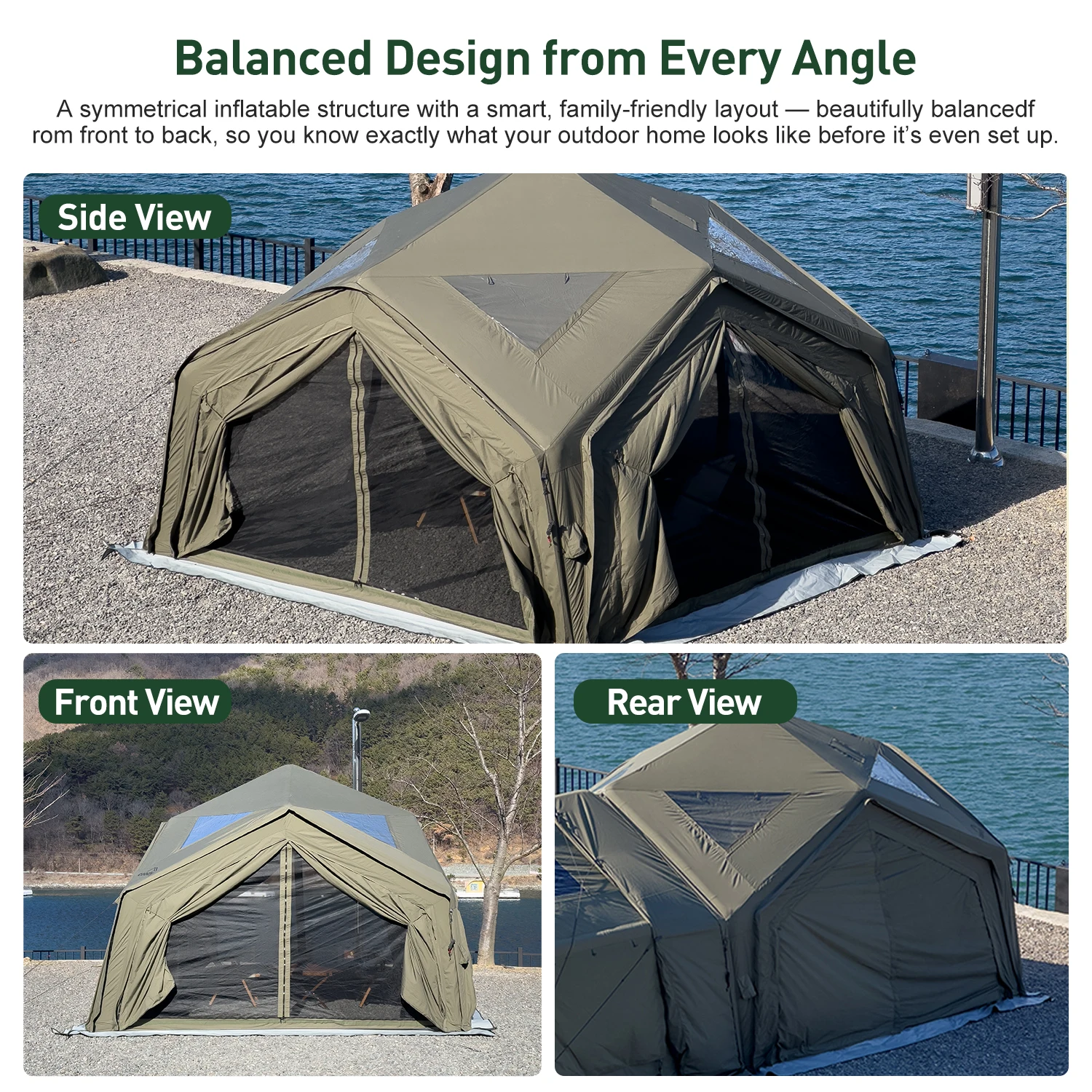 Coody Hub Station Air Tent-Army Green Large Inflatable Beach Tent Glamping Portable Design for Outdoor Camping