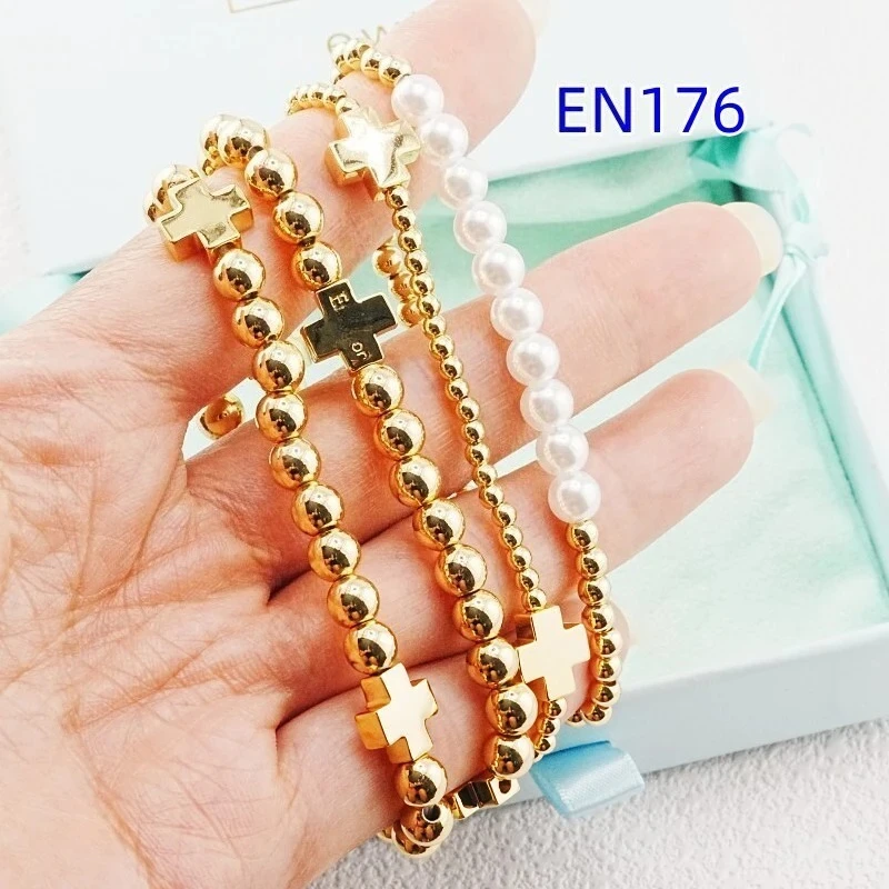 

YEEVAA Cross Charm Beaded&faux Pearls Stack of 4 Bracelets, Fashion Jewelry Gift for Women Daily Layering