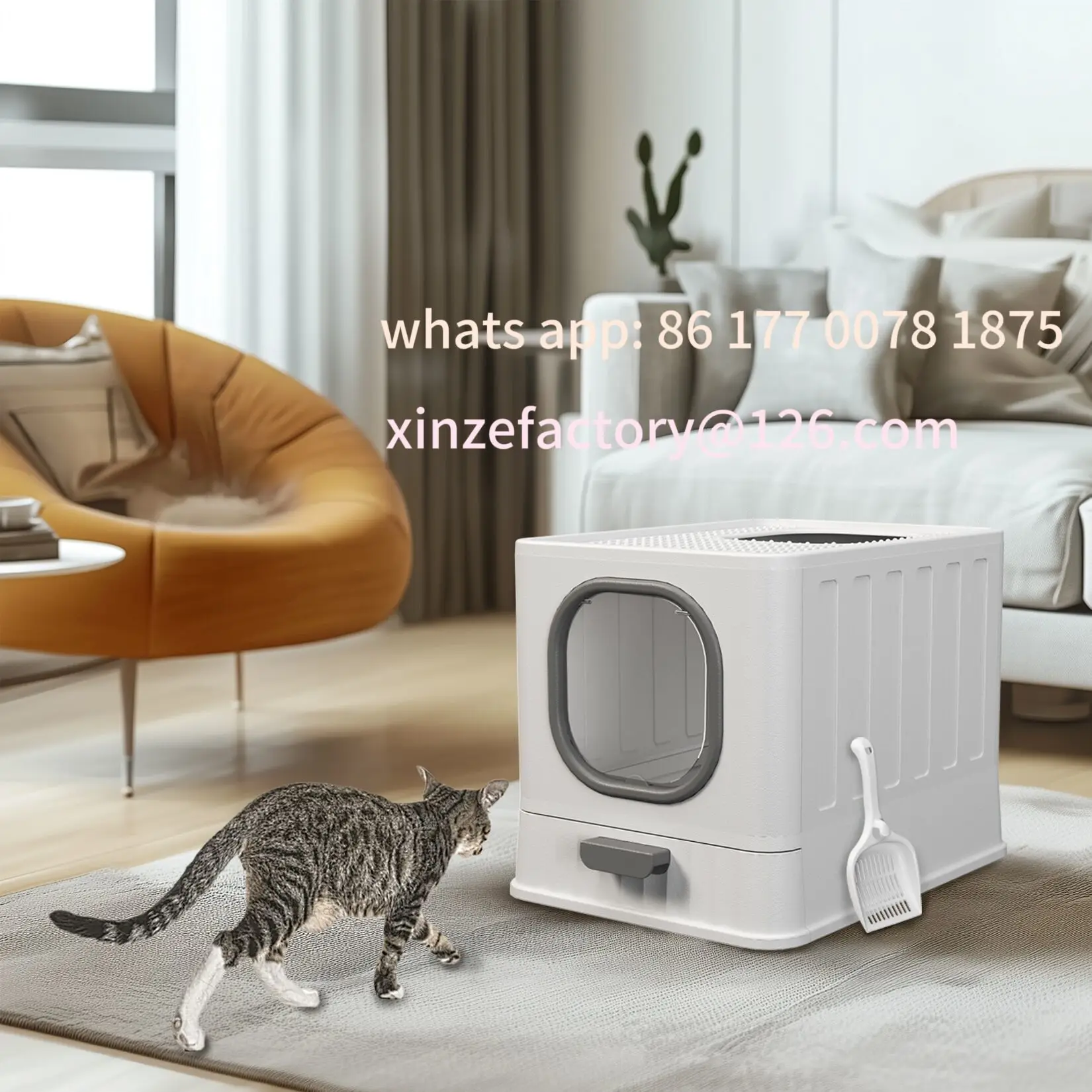 صندوق نفايات القطط Bingopaw XL قابل للتخصيص مع غطاء مغلق على شكل نونية للقطط، مرحاض مضاد للرش، سهل التنظيف