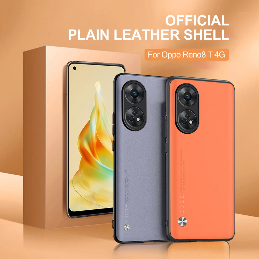 Opo Reno 8T 4G Case Plain Skin Leather Phone Cover For Oppo Reno8 T 4G Reno8T 4G CPH2481 6.67