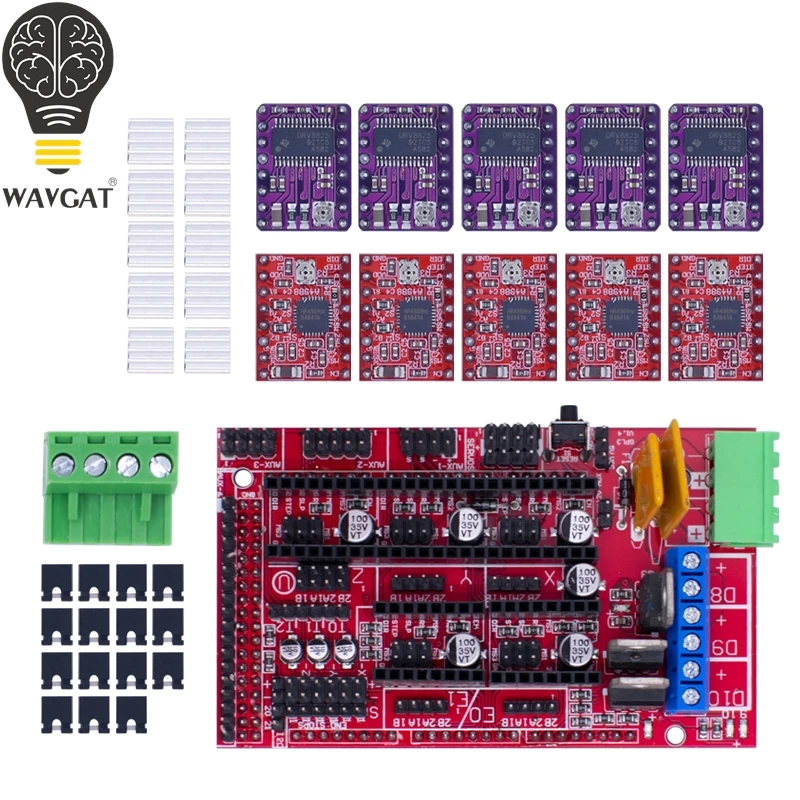 Rampas 1.4 kit de impressora 3d painel de controle controle da impressora com 5 peças a4988 ou drv8825 módulo de driver para impressora 3d