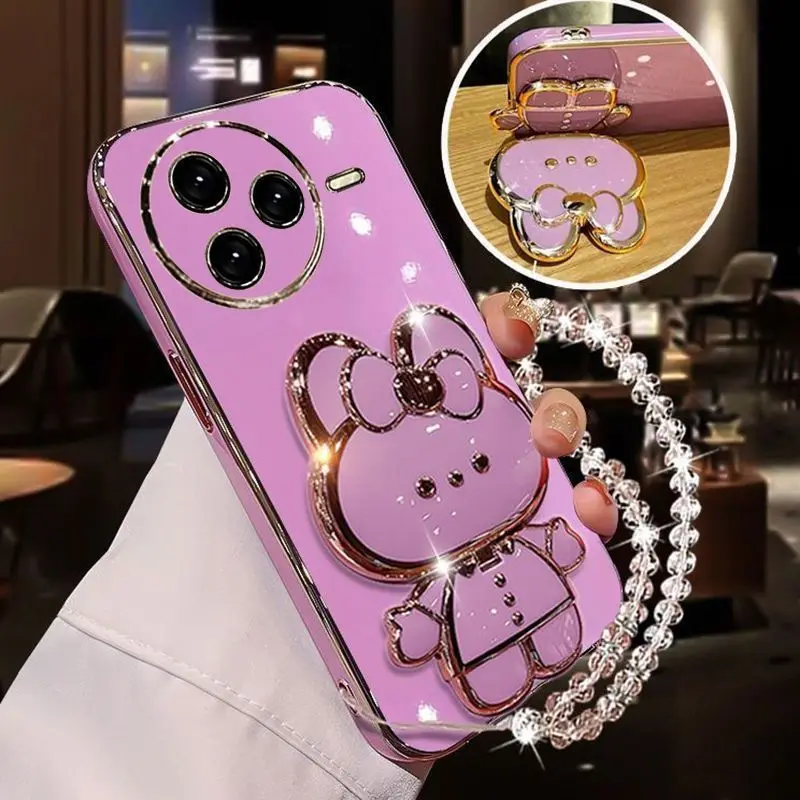 حافظة فاخرة بحافة مستقيمة لهاتف Xiaomi Poco F7 Ultra Poco F6 X7 X6 X5 M6 M5 M4 Pro 4/5G حافظة مرآة مكياج على شكل أرنب لطيف #2