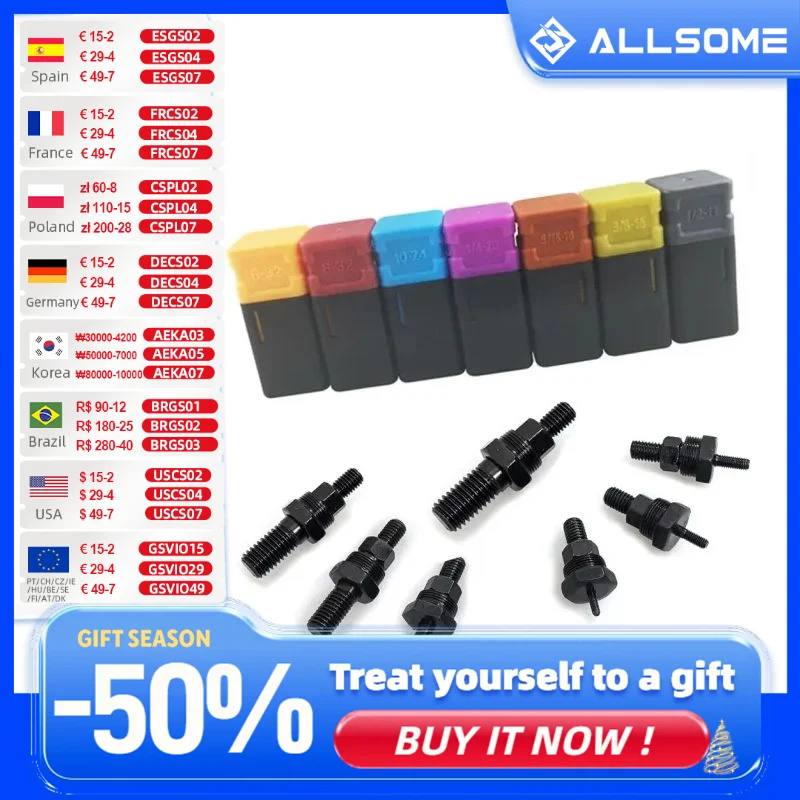 Allsom Riveter Gun Part Pengganti Mandrel Ulir untuk Baut Tangan Paku Keling SAE 6-32 8-32 10-24 1/4-20 5/16-18 3/8-16 HT2777