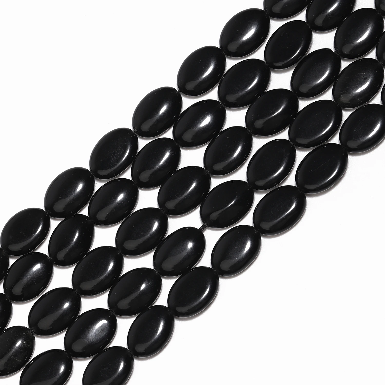 14x10mm Flat Oval Natural Stone Black Obsidian Beads Loose Spacer Beads For Jewelry Making DIY Charms Bracelets Accessories 15\'\'