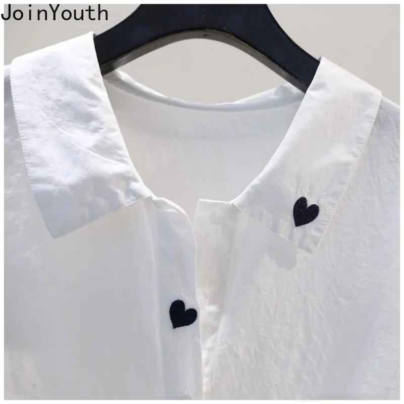 White Blouse Women Turndown Collar Embroidery Cotton Shirts Loose Fashion Sweet Summer Blouses Tops 2023 Blusas Mujer De Moda