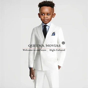 Elegant Wedding Suits For Kids Double Breasted Jacket Pants 2 Pieces Soild Children Tuxedos Custom Made Evening Party Prom Dress