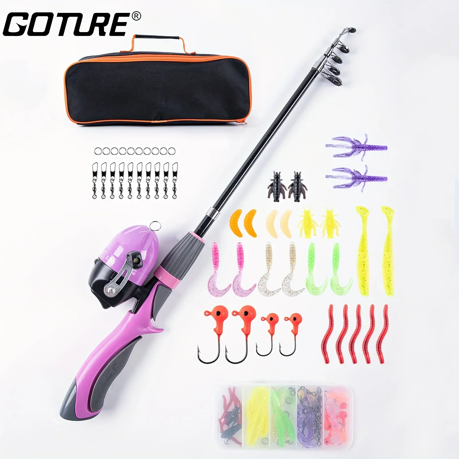 Комбинированная удочка Goture и катушка для детей, для путешествий, для мальчиков и девочек, портативная рыболовная приманка, кольцо, крючок, поворотная булавка, синий, розовый цвет