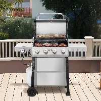 4+1 Burner Stainless Steel Gas Grill Outdoor BBQ with Enamel Coated Chamber Porcelain Cast Iron Grates and Cover