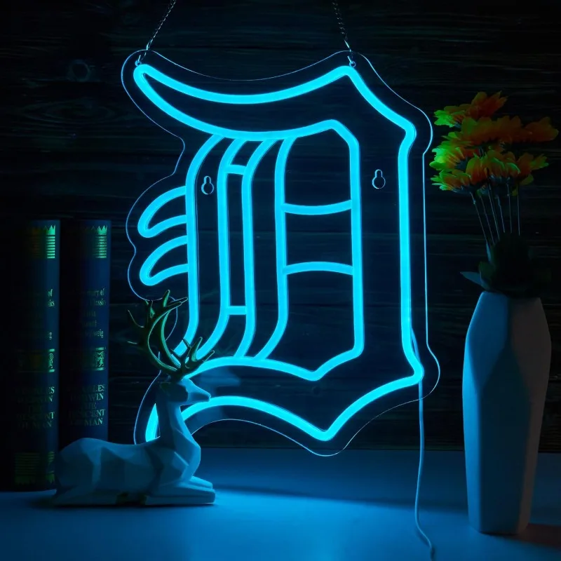 DT Neon Sign for Baseball Team Logo | Acrylic Wall Hanging, Powered, Ideal for Garage, Cave, Party, Bar, Dorm, Office Decor