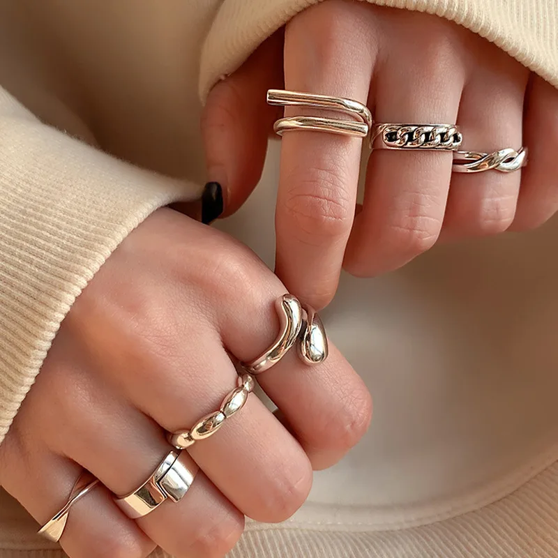 VENTFILLE 925 Sterling Silver Ring For Women Geometric Punk Trend Open Retro Unique Asymmetric Jewelry Gift Wholesale