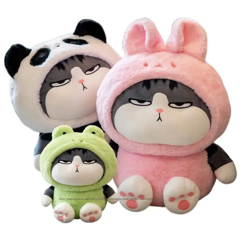 22/40cm Cartoon Tabby Cat Doll Plush Toy Small Squishy Hooded Dressed Panda Frog Bunny Plushie Peluche Cosplay Animal Kids Gift