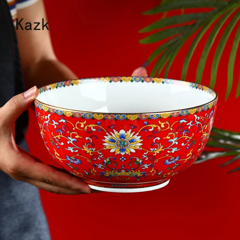 New Relief Palace Ceramic Bowl Chinese Style Golden Stroke Embossing Fruit Dessert Bowl Soup Bowls Creative Household Tableware