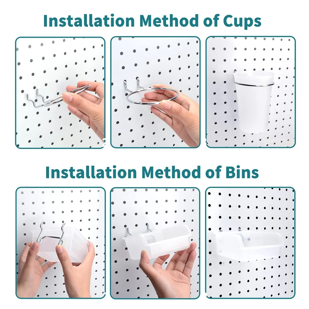 [NEW!A08R】 Peg Board Bins Peg Board Cups With Hooks & Loop 12Pack,Peg Board Organizer Parts Peg Board Tools Organizer A