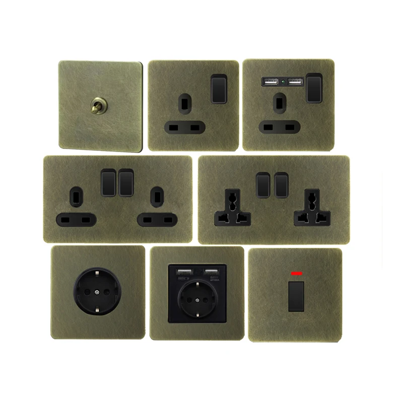 

Обустройство дома Нержавеющая сталь Бронзовая панель с узором Британская розетка Настенный тумблер Винтаж Рекомендуемая личность