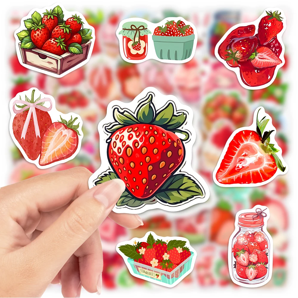 Aesthetic Strawberry Stickers Lovely Cartoon DIY Toys Gift Decorative Decal for Scrapbook Junk Journals Laptop Bottle Waterproof