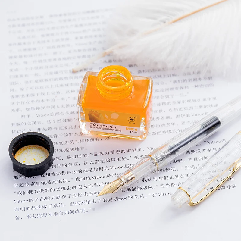 Ostrich color ink 12 color set of gold powder color ink for  dip pen with non-carbon non-blocking ink water