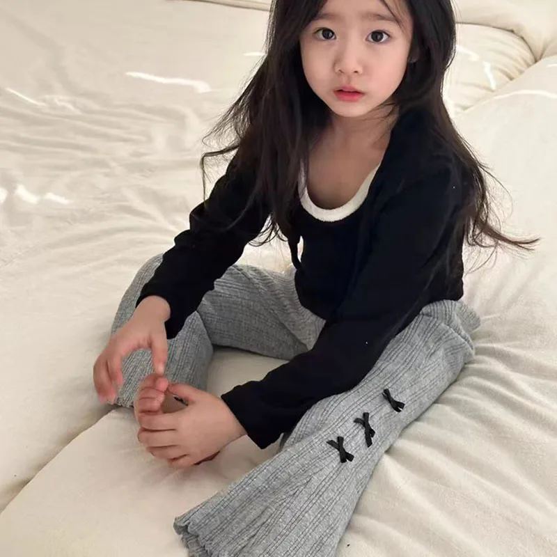 Spring Girls Clothes Sets Cotton Long Sleeve Knitted Cardigan Wide Leg Pants Suits Kids Casual Outfits Children's Clothes Sets 5