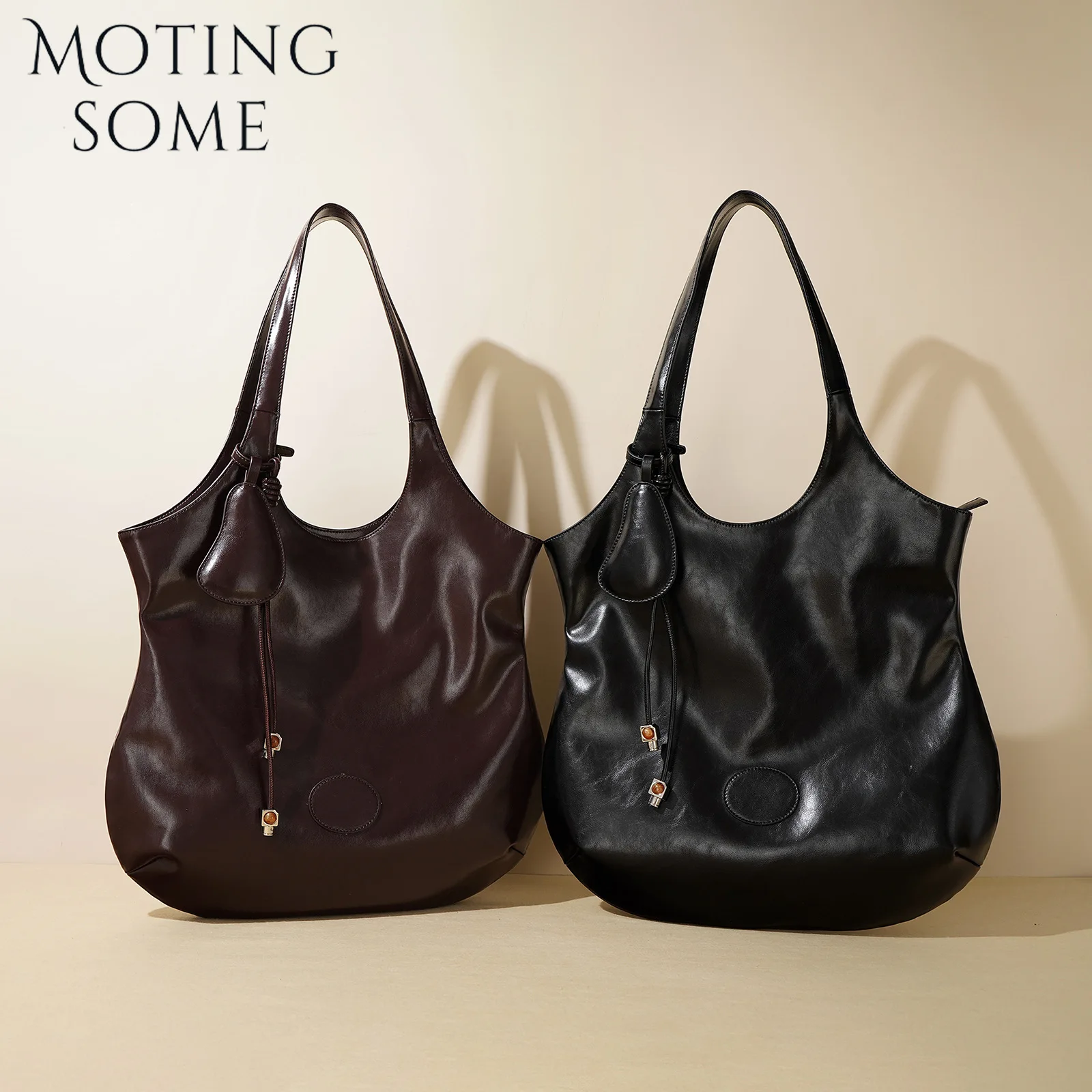 Motingsome New Retro Style Shoulder Bag for Women Luxury 100% Cow Hide Leather Handbag Vintage Lady Large Capacity Bucket 2024