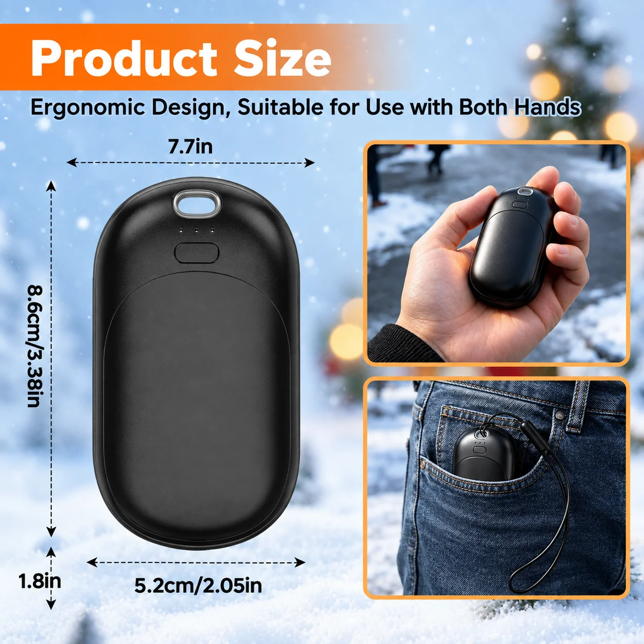 2 Seconds Fast Heating Hand Warmers with 3 Temperature Modes, 4000mAh Pocket Hand Heater USB Rechargeable, Stylish&Portable Festival Gift for Winter Skiing Christmas Black Friday