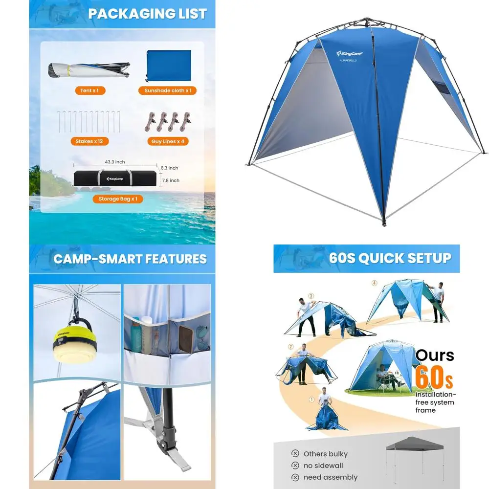 

6-8 Person Pop Up Canopy with Detachable Shade, 7.9' x 7.9' Outdoor Sun Shelter for Camping, Beach, and Garden