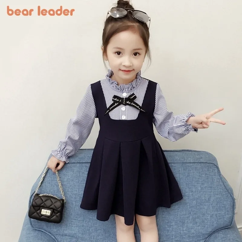 Bear Leader Girls Dresses Spring New Baby Girl Dress Striped with Bow Long Sleeves Princess Dress for Girl Kids Clothes Vestidos