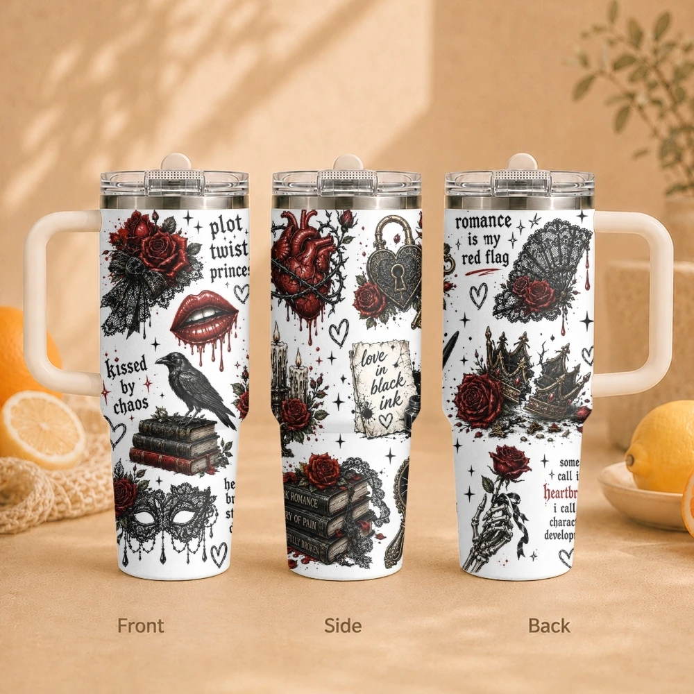 Gothic style dark element print Vacuum Flasks 40oz Vacuum Insulated Travel Mug - Stainless Steel Straw Cup Lid
