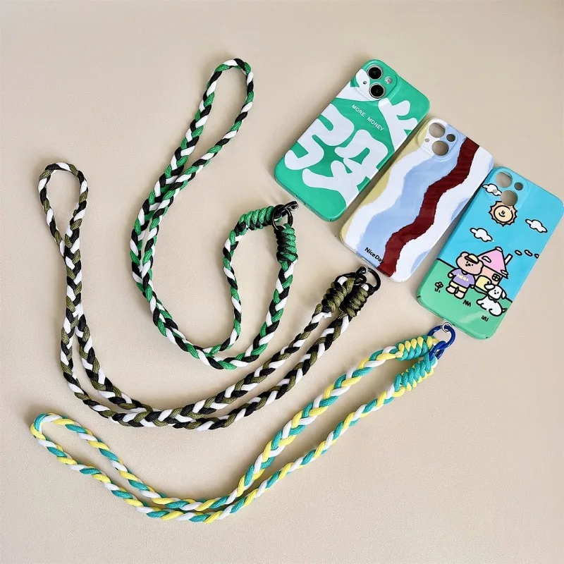 Gradient Long knitting Nylon rope adjustabl Key Lanyard Badge ID Card Holders Neck Strap With Keyring Mobile phone case patch