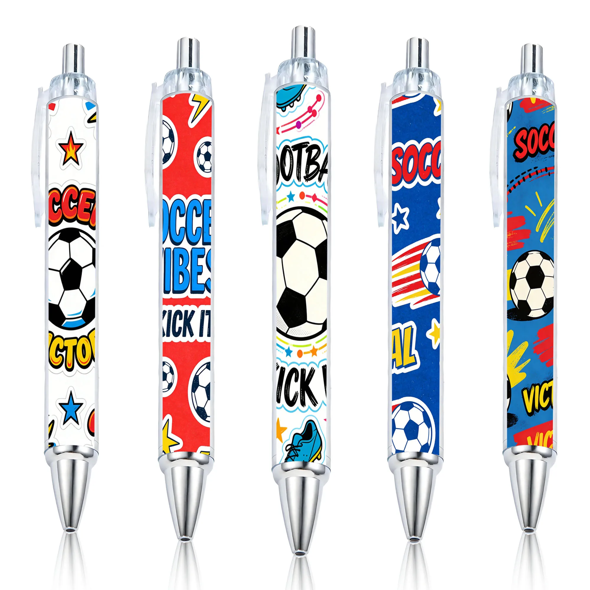 5pcs Football Sports Theme Press Ballpoint Pen for Students' Daily Writing Stationery Pen in the New Year Season