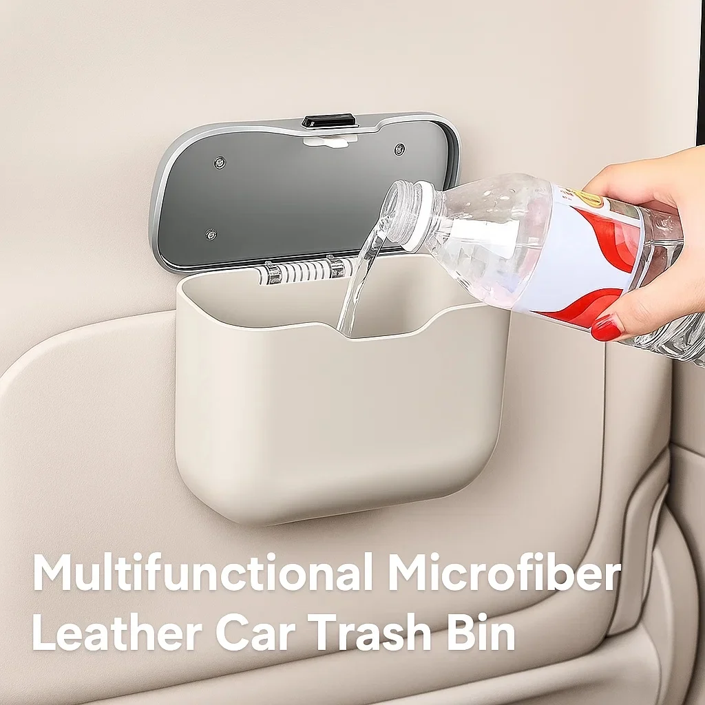 1PC Multifunctional Car Trash Can with Lid Button Hanging Storage Bin for Wet and Dry Use Organizer Box Car Interior Accessories