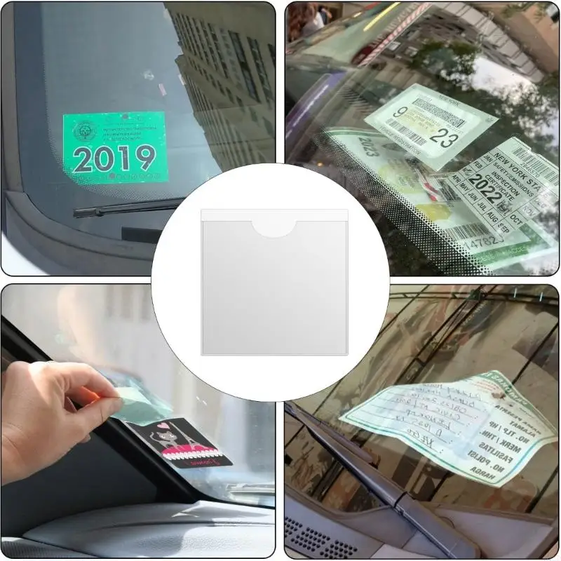 H7BD Clear Self-Adhesive Ticket & Note Holders Car Windscreen Pass Holder Note Placard Protector Cover for Car Permits Badges