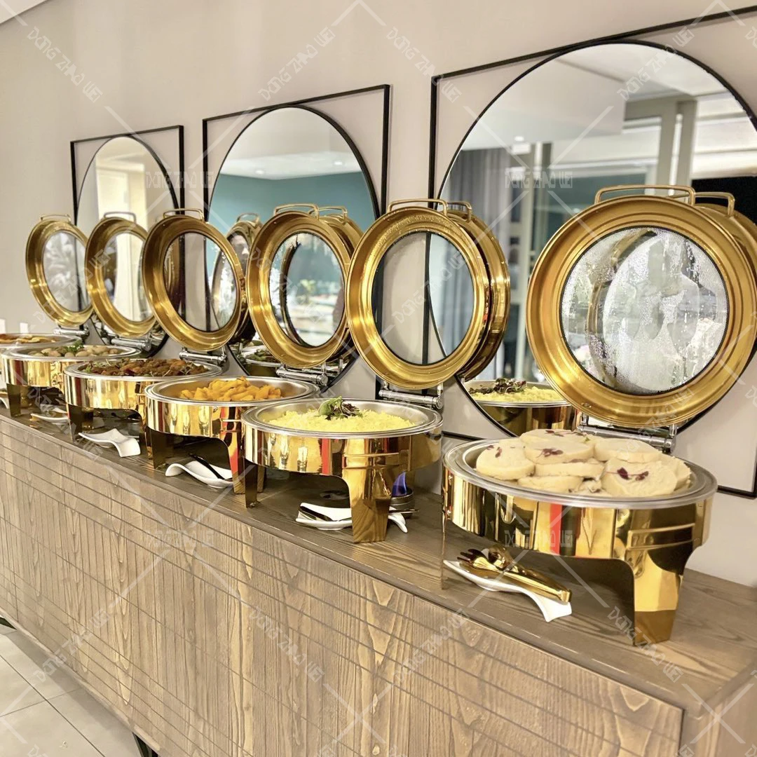 1pcs Wedding Banquet 6L Buffet Set Chafing Dishes Stainless Steel Catering Food Warmer Commercial Gold Chaffing Dish for Party
