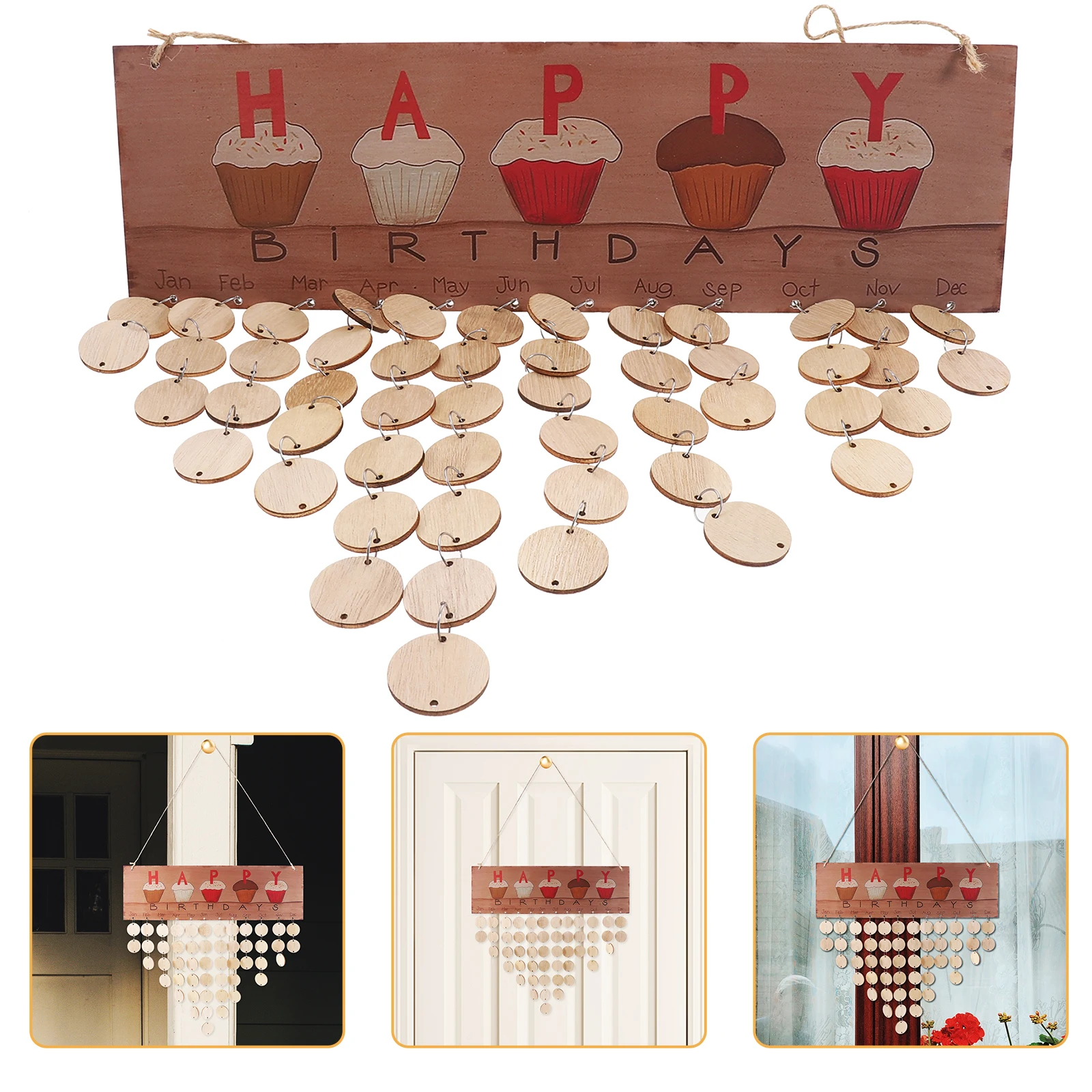 

50pcs Colorful Happy Birthday Hanging Wooden Plaque Board Diy Calendar Home Decoration Gift For Anniversary Festival Mothers Day