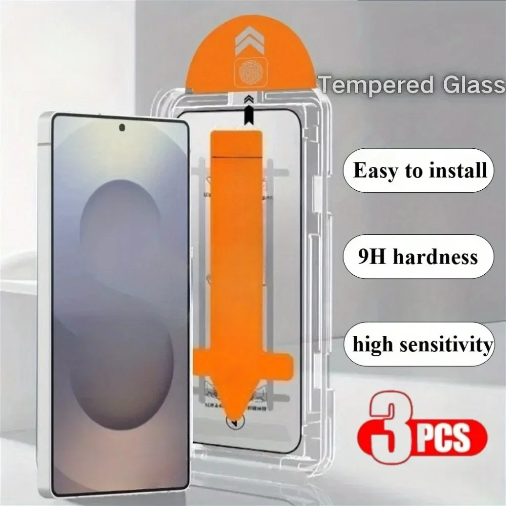 3 Stück staubfreies HD-Hartglas für Samsung Galaxy S25 S24 S21 S23 Ultra S22 S24 Plus S25 Edge, einfach zu installierende Displayschutzfolie