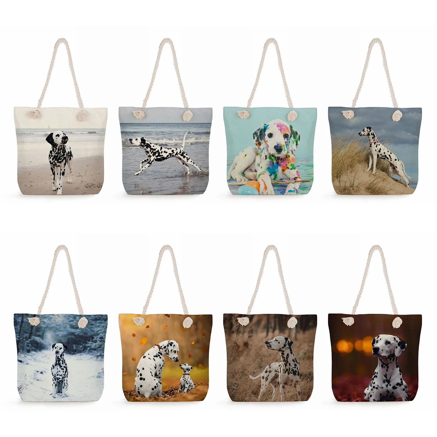 Dalmatian Animal Dog Print High Capacity Women Shoulder Bag Casual Foldable Handbags Eco Reusable Shopping Bag Beach Travel Tote