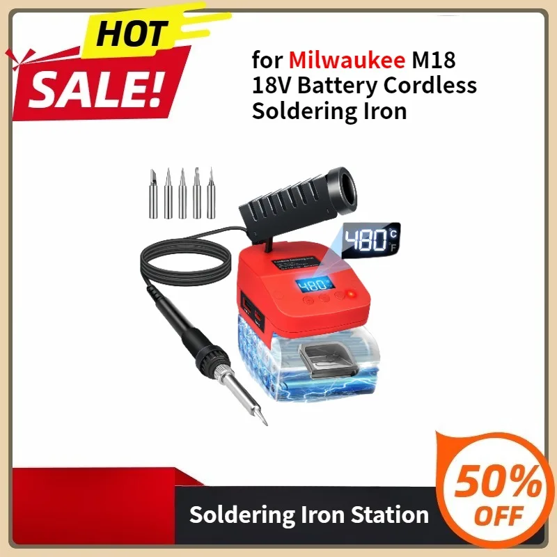 

For Milwaukee M18 18V Battery Cordless Soldering Iron with Digital LCD Display USB Type-C Port Soldering Iron Station