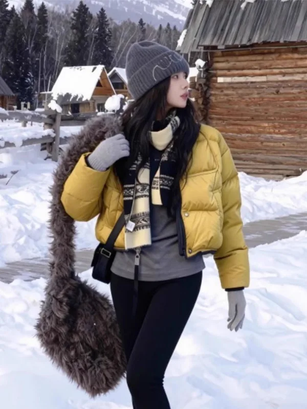 

Зимняя утепленная желтая хлопковая куртка женская короткая стильная с подкладкой теплая хлопковая куртка-пальто для повседневной носки в корейском стиле