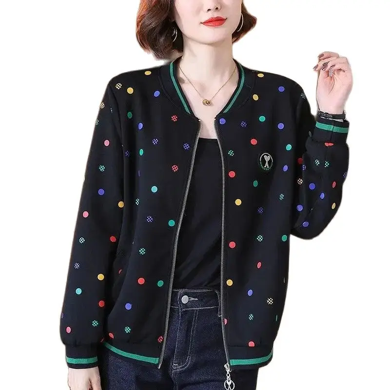 

Large Size Cardigan Jacket Women's Spring Autumn Outwear 2024 New Mother Casual Black Baseball Uniform Zipper Tops Fashion Coat